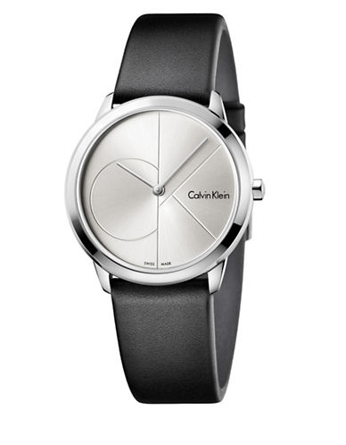 Women's Calvin Klein Minimal Black Leather Band Watch K3M221CY
