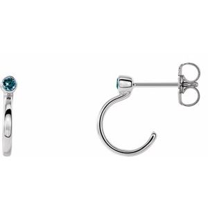 Aquamarine Round Bezel-Set Hoop Earrings in Gold and Platinum