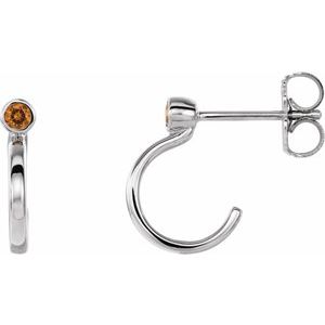 Citrine Round Bezel-Set Hoop Earrings in Gold and Platinum