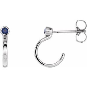 Blue Sapphire Round Bezel-Set Hoop Earrings in Gold and Platinum