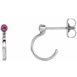 Pink Tourmaline Round Bezel-Set Hoop Earrings in Gold and Platinum