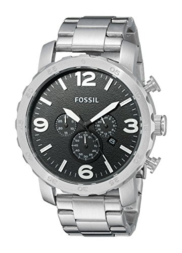 Fossil Nate JR1353 Men’s Chronograph Watch – Black Dial, Stainless-Steel Bracelet