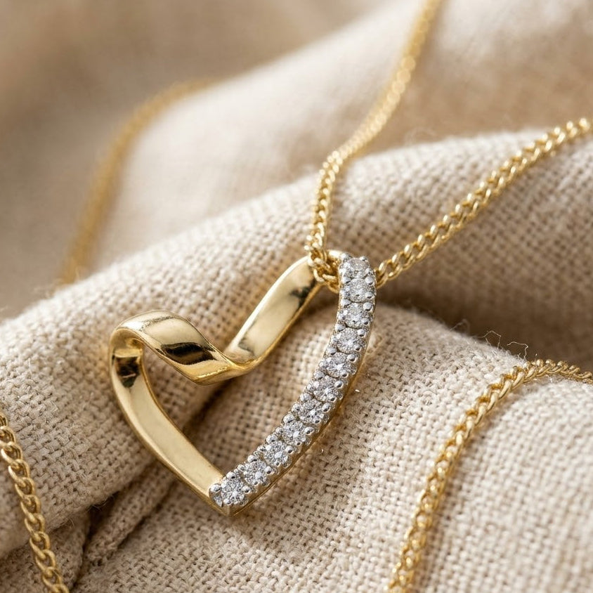 Lab Diamond Heart Necklace Pendant 0.10ct H/SI in 18K Gold | FineDiam