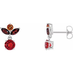 Mexican Fire Opal Round Stud Earrings in Gold and Platinum