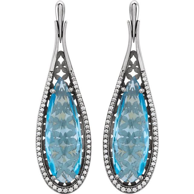 Sky Blue Topaz & Diamond Pear Drop Earrings in Gold and Platinum