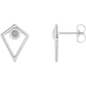 White Opal Round Stud Earrings in Gold and Platinum