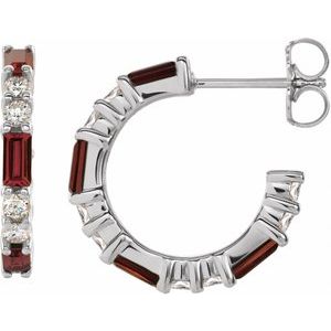 Mozambique Garnet & Diamond Baguette Hoop Earrings in Gold and Platinum