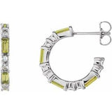Peridot & Diamond Baguette Hoop Earrings in Gold and Platinum