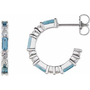 Aquamarine & Diamond Baguette Hoop Earrings in Gold and Platinum