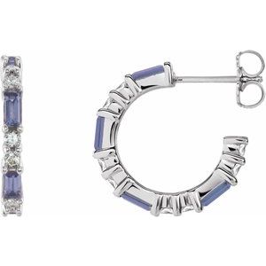 Tanzanite & Diamond Baguette Hoop Earrings in Gold and Platinum