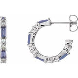 Tanzanite & Diamond Baguette Hoop Earrings in Gold and Platinum