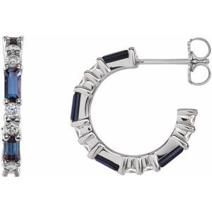 Alexandrite & Diamond Baguette Hoop Earrings in Gold and Platinum