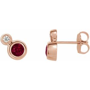Ruby & Diamond Round Bezel-Set Stud Earrings in Gold and Platinum