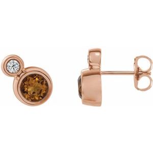 Citrine & Diamond Round Bezel-Set Stud Earrings in Gold and Platinum