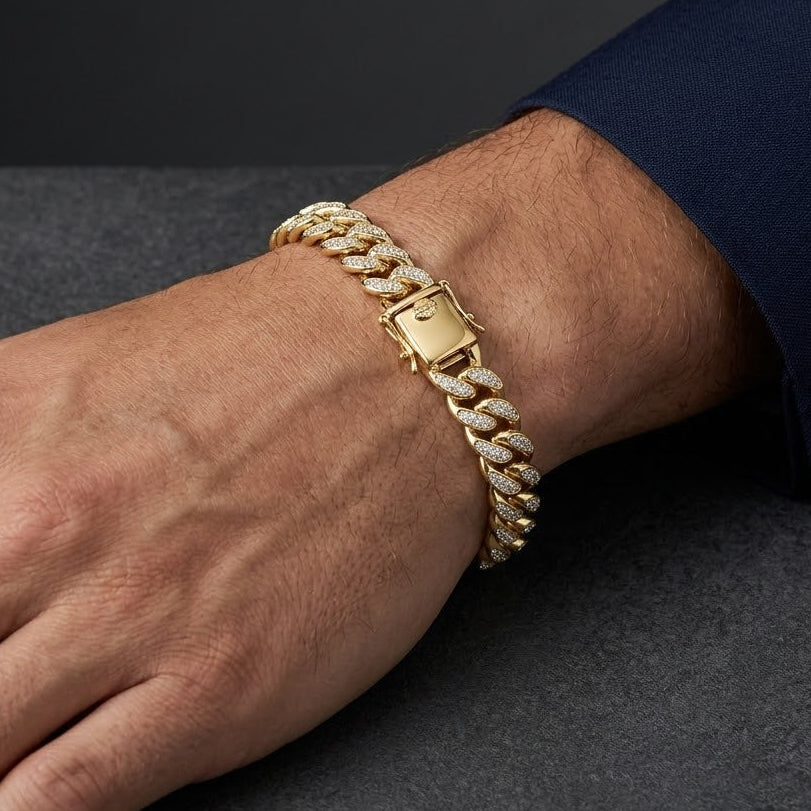 1.20CT Mens Lab Diamond Cuban Link Bracelet in 18K Gold Vermeil