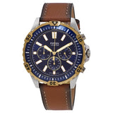 Fossil Garrett Men’s Chronograph Watch – Blue Dial, Brown Leather Strap, 44 mm Case