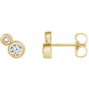 White Sapphire & Diamond Round Bezel-Set Stud Earrings in Gold and Platinum