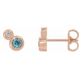 Blue Zircon & Diamond Round Bezel-Set Stud Earrings in Gold and Platinum