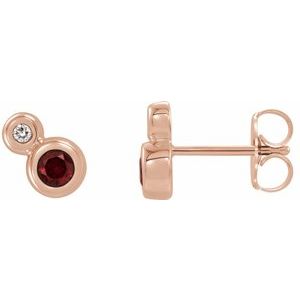Mozambique Garnet & Diamond Round Bezel-Set Stud Earrings in Gold and Platinum