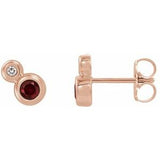 Mozambique Garnet & Diamond Round Bezel-Set Stud Earrings in Gold and Platinum