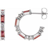 Pink Tourmaline & Diamond Baguette Hoop Earrings in Gold and Platinum