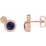 Blue Sapphire & Diamond Round Bezel-Set Stud Earrings in Gold and Platinum