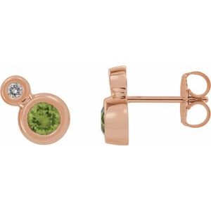 Peridot & Diamond Round Bezel-Set Stud Earrings in Gold and Platinum