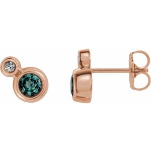 Alexandrite & Diamond Round Bezel-Set Stud Earrings in Gold and Platinum