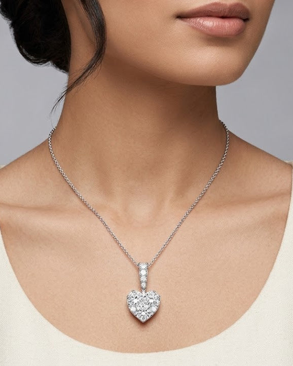 Lab Diamond Galileo Heart 1.10ct Pendant Necklace in 9k White Gold