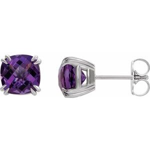 Amethyst Cushion Stud Earrings in Gold and Platinum