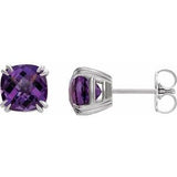 Amethyst Cushion Stud Earrings in Gold and Platinum