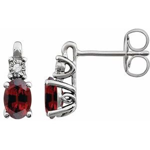 Mozambique Garnet & Diamond Oval Stud Earrings in Gold and Platinum