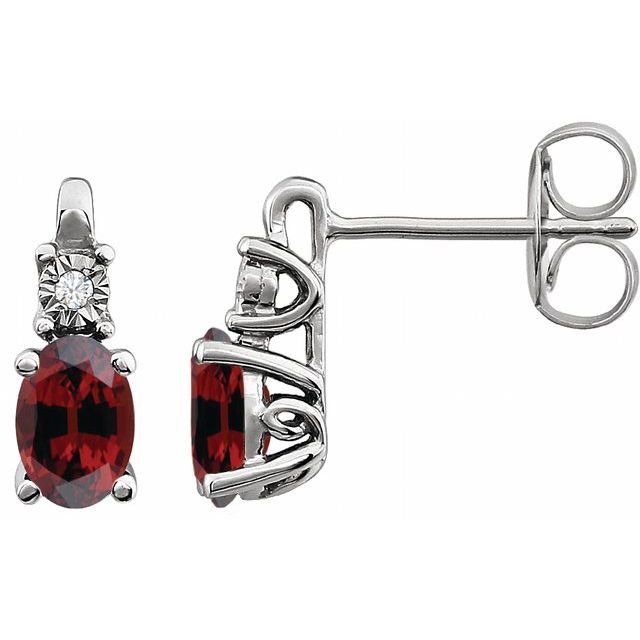 Mozambique Garnet & Diamond Oval Stud Earrings in Gold and Platinum