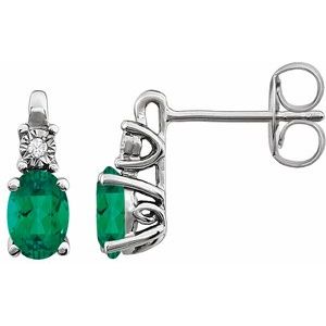 Emerald & Diamond Oval Stud Earrings in Gold and Platinum