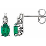 Emerald & Diamond Oval Stud Earrings in Gold and Platinum