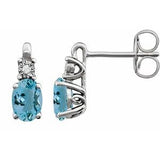 Aquamarine & Diamond Oval Stud Earrings in Gold and Platinum
