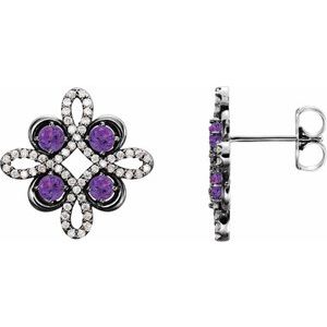 Alexandrite & Diamond Round Clover Stud Earrings in Gold and Platinum