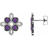 Alexandrite & Diamond Round Clover Stud Earrings in Gold and Platinum