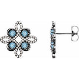 Aquamarine & Diamond Round Clover Stud Earrings in Gold and Platinum