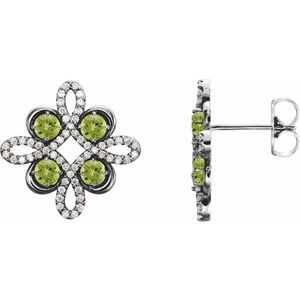 Peridot & Diamond Round Clover Stud Earrings in Gold and Platinum