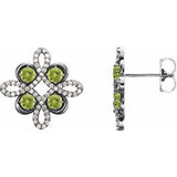 Peridot & Diamond Round Clover Stud Earrings in Gold and Platinum