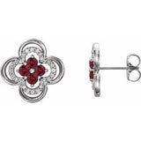 Ruby & Diamond Round Clover Stud Earrings in Gold and Platinum