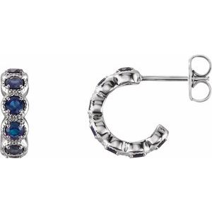 Blue Sapphire Round Hoop Earrings in Gold and Platinum