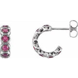 Pink Tourmaline Round Hoop Earrings in Gold and Platinum