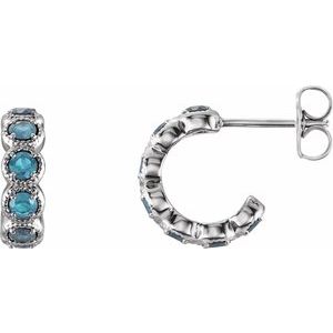 Blue Zircon Round Hoop Earrings in Gold and Platinum