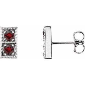 Mozambique Garnet Round Two-Stone Stud Earrings in Gold and Platinum
