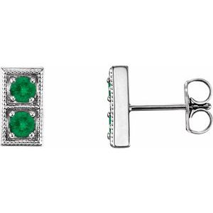Emerald Round Two-Stone Stud Earrings in Gold and Platinum