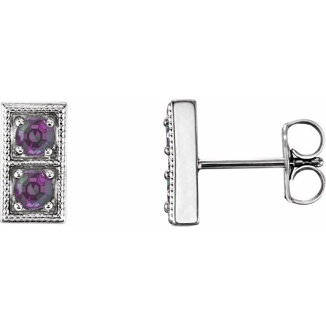 Alexandrite Round Two-Stone Stud Earrings in Gold and Platinum