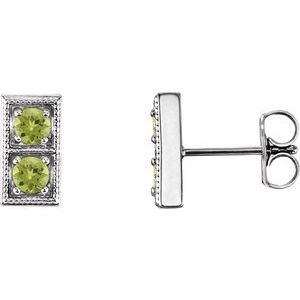 Peridot Round Two-Stone Stud Earrings in Gold and Platinum