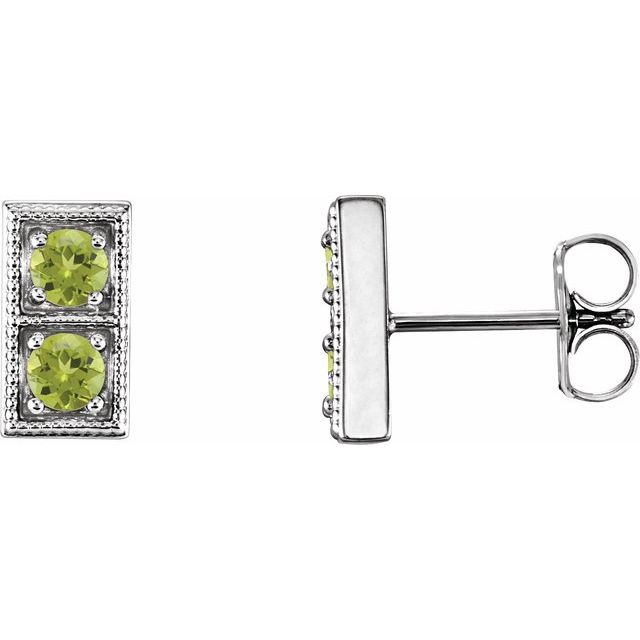 Peridot Round Two-Stone Stud Earrings in Gold and Platinum
